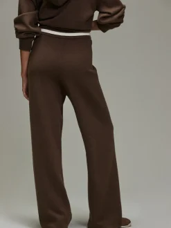 Chocolate Brown Compact Cosy Wide Leg Tipped Joggers