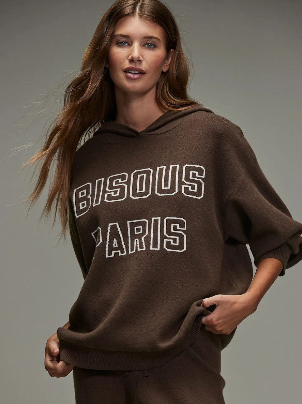 Chocolate Brown Compact Cosy Graphic Long Sleeve Hoodie