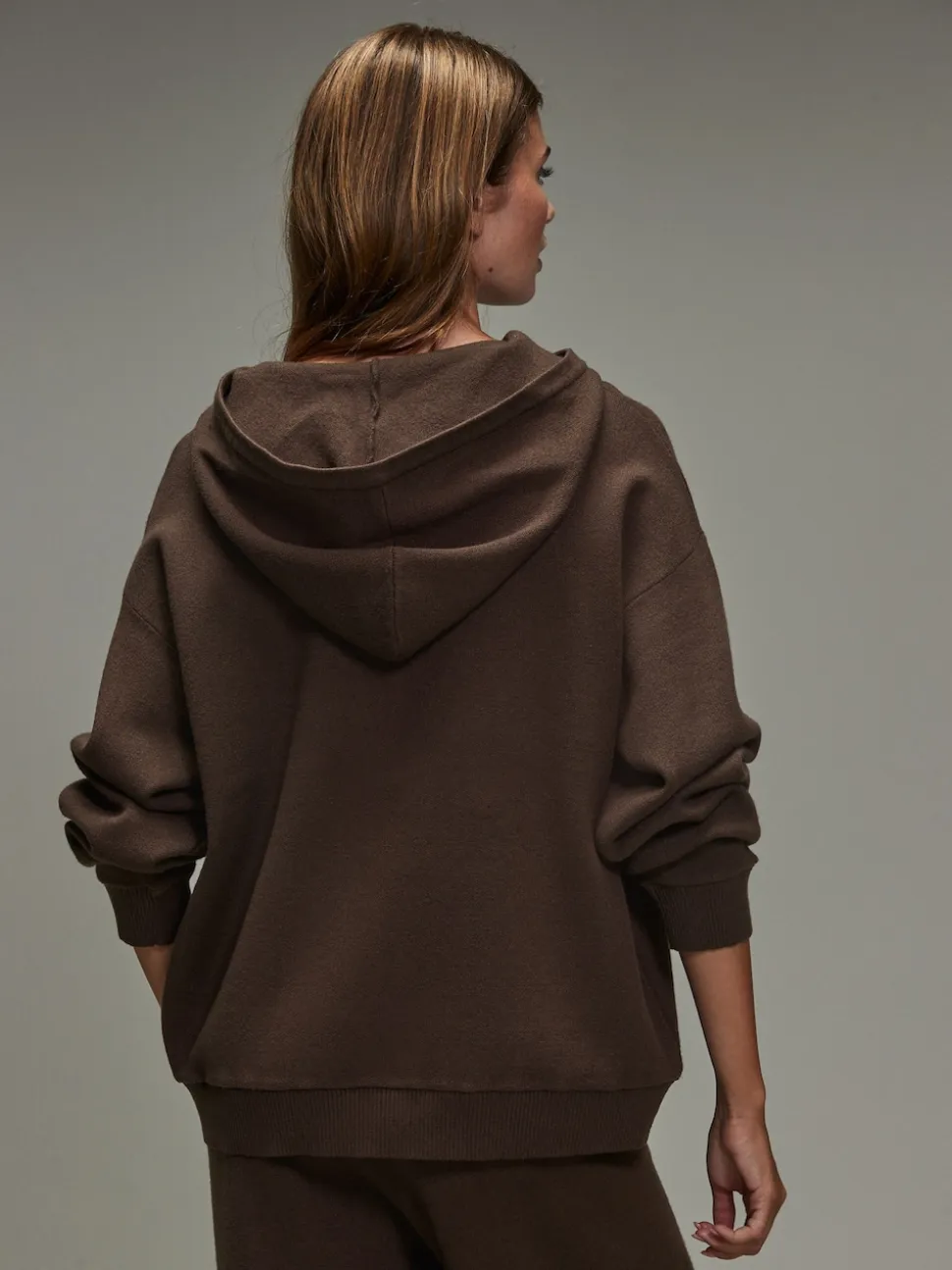 Chocolate Brown Compact Cosy Graphic Long Sleeve Hoodie
