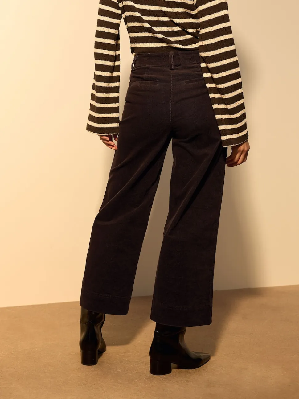Chocolate Brown Cord Wide Leg Cropped Trousers