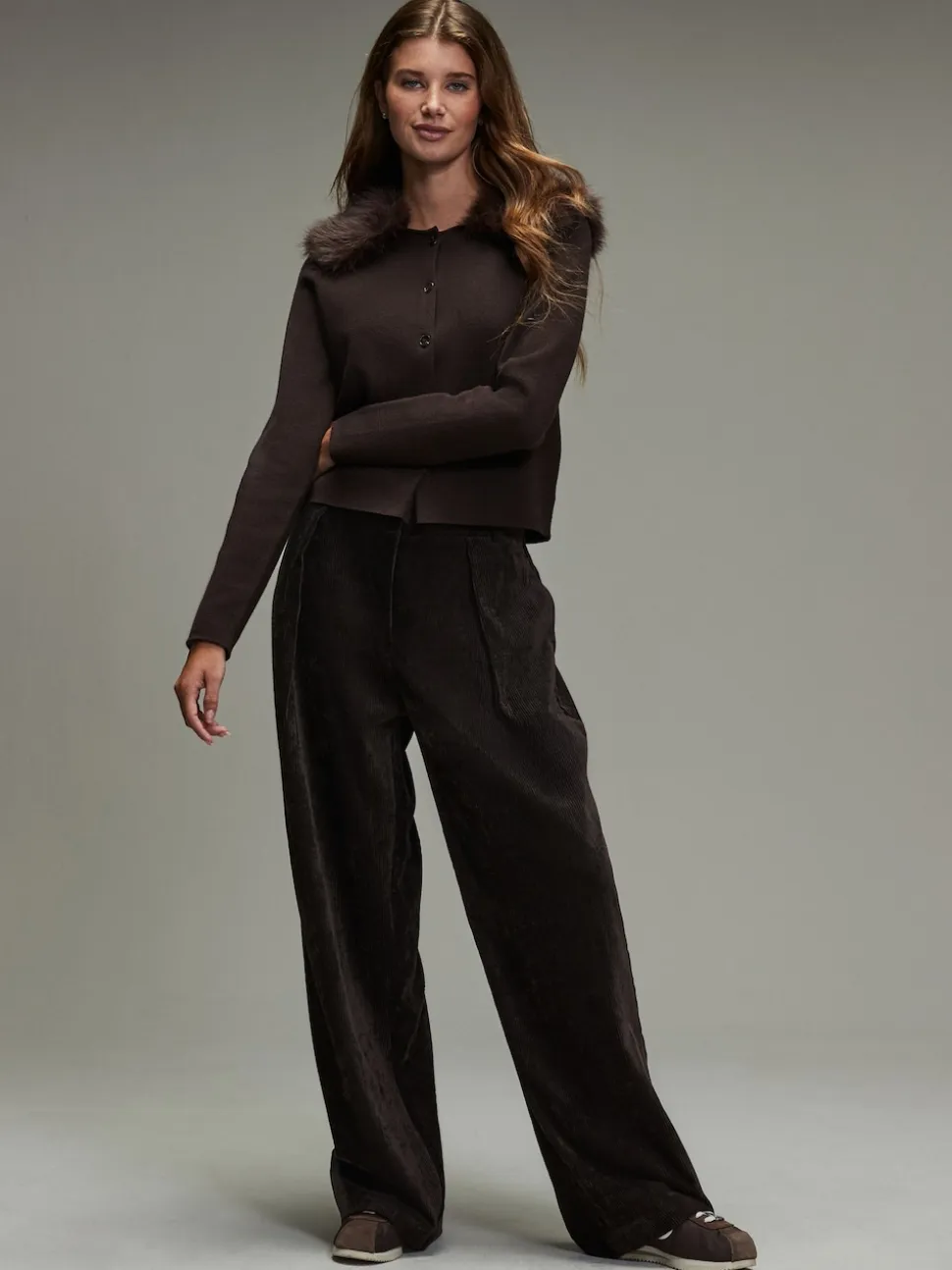 Chocolate Brown Cord Wide Leg Trousers