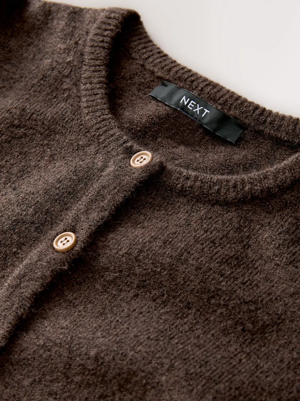 Chocolate Brown Crew Neck Knitted Cardigan With Wool