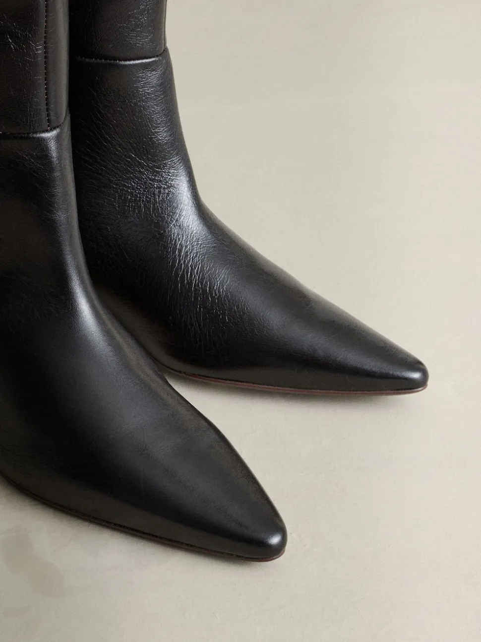 Chocolate Brown Crinkle Effect Leather Signature Underset Heel Knee High Boots