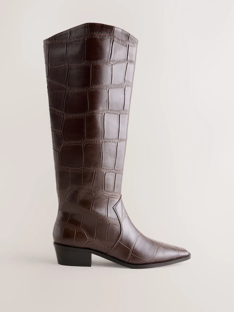 Chocolate Brown Croc Embossed Forever Comfort® Chisel Toe Knee High Boots