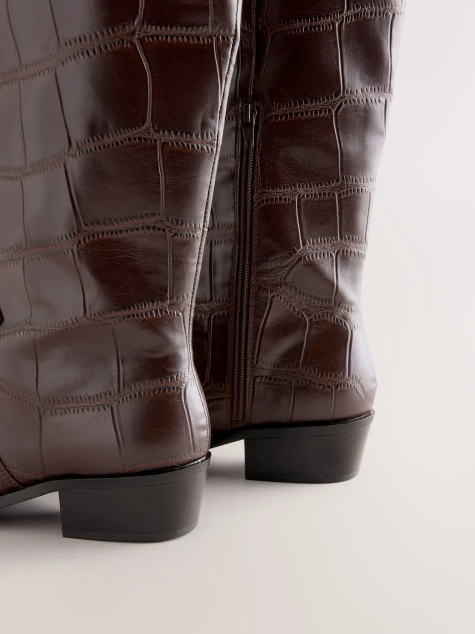 Chocolate Brown Croc Embossed Forever Comfort® Chisel Toe Knee High Boots