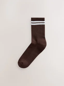 Chocolate Brown Cushion Sole Ribbed Sport Ankle Socks With Arch Support 3 Pack
