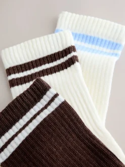 Chocolate Brown Cushion Sole Ribbed Sport Ankle Socks With Arch Support 3 Pack