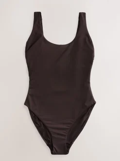 Chocolate Brown Dd+ Wired Scoop Neck Tummy Control Swimsuit