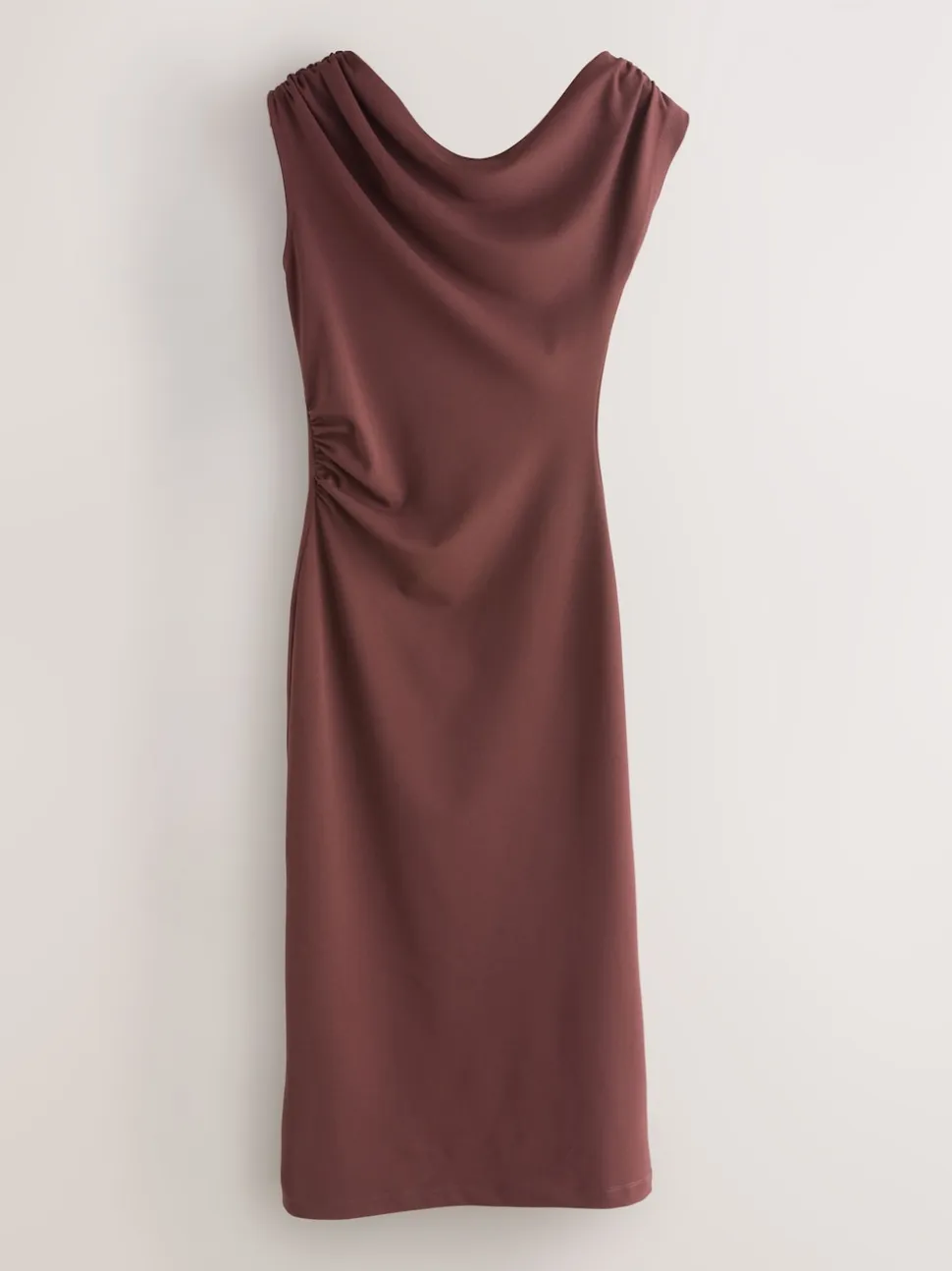 Chocolate Brown Draped Midi Ruched Dress