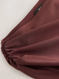 Chocolate Brown Draped Midi Ruched Dress