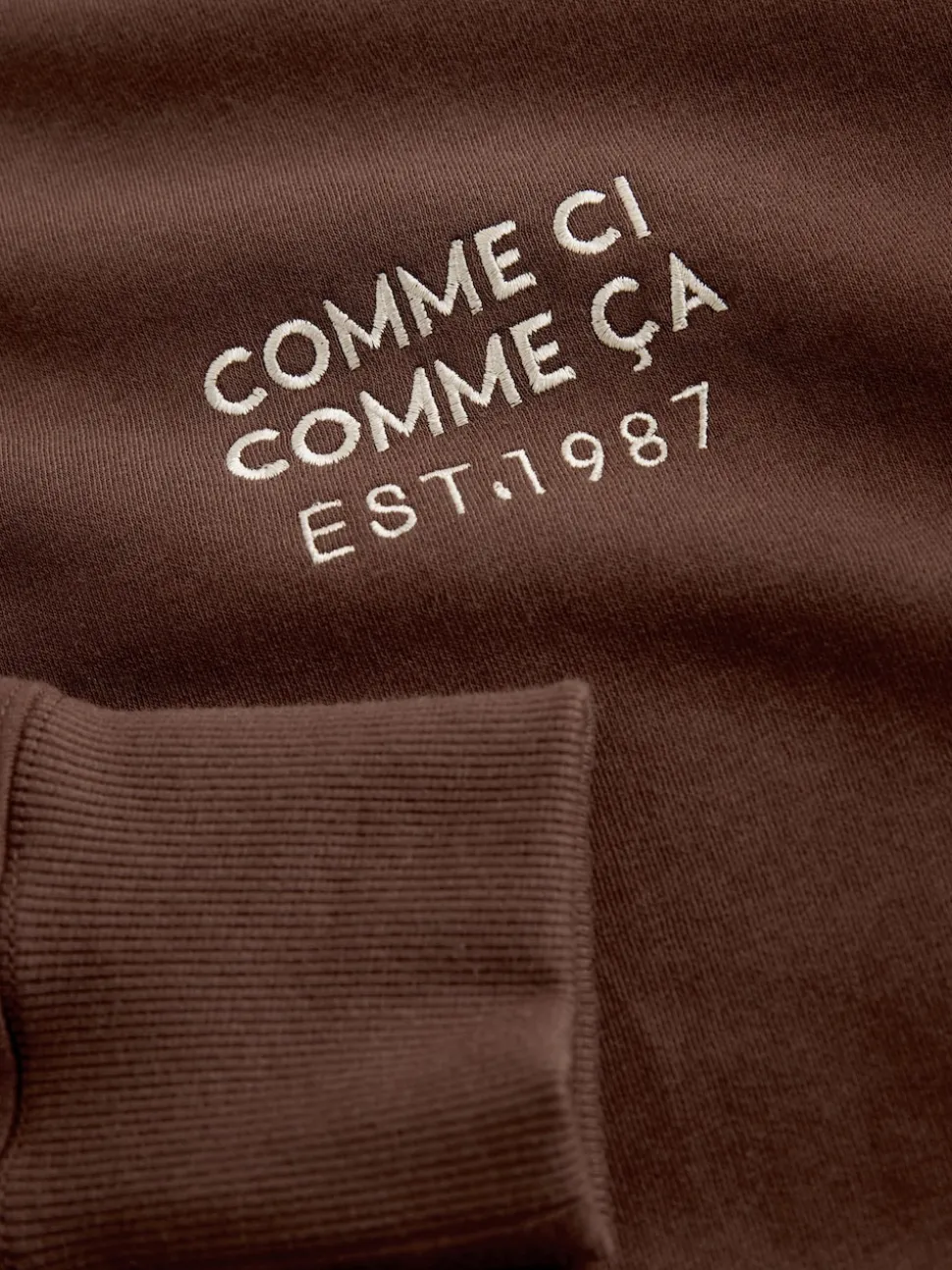 Chocolate Brown Embroidery 2-In-1 Sweatshirt With Satin Midi Skirt