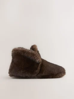 Chocolate Brown Faux Fur Boot Slippers