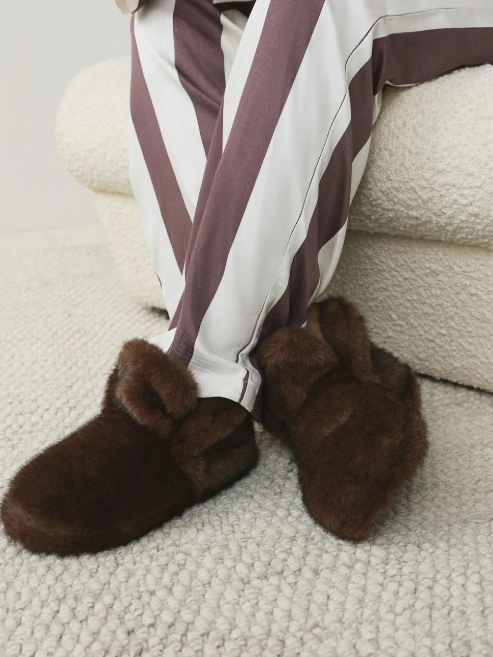Chocolate Brown Faux Fur Boot Slippers