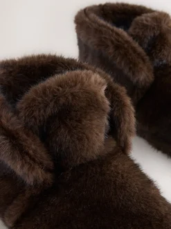 Chocolate Brown Faux Fur Boot Slippers