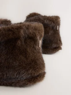 Chocolate Brown Faux Fur Boot Slippers