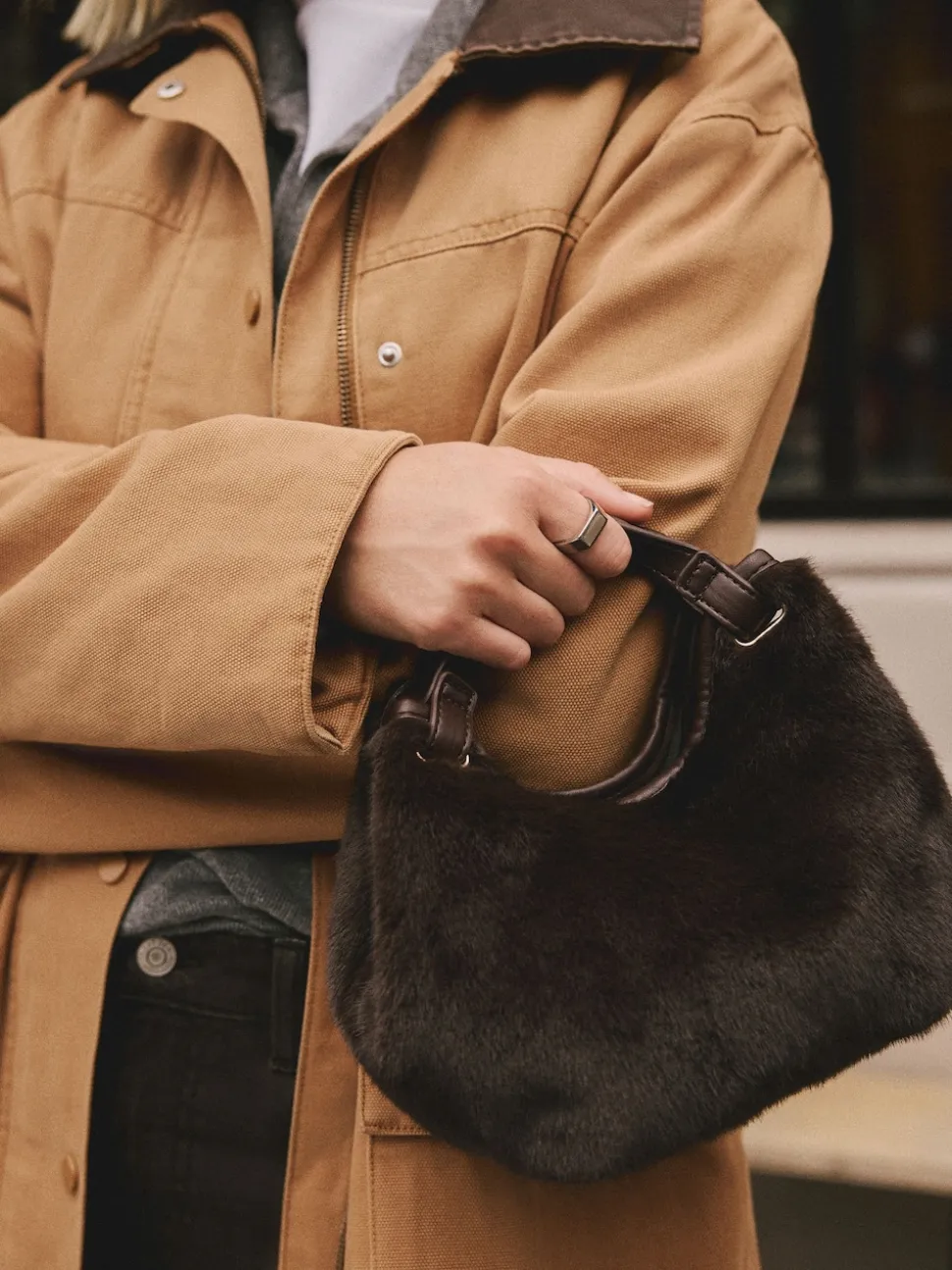 Chocolate Brown Faux Fur Cross-Body Bag