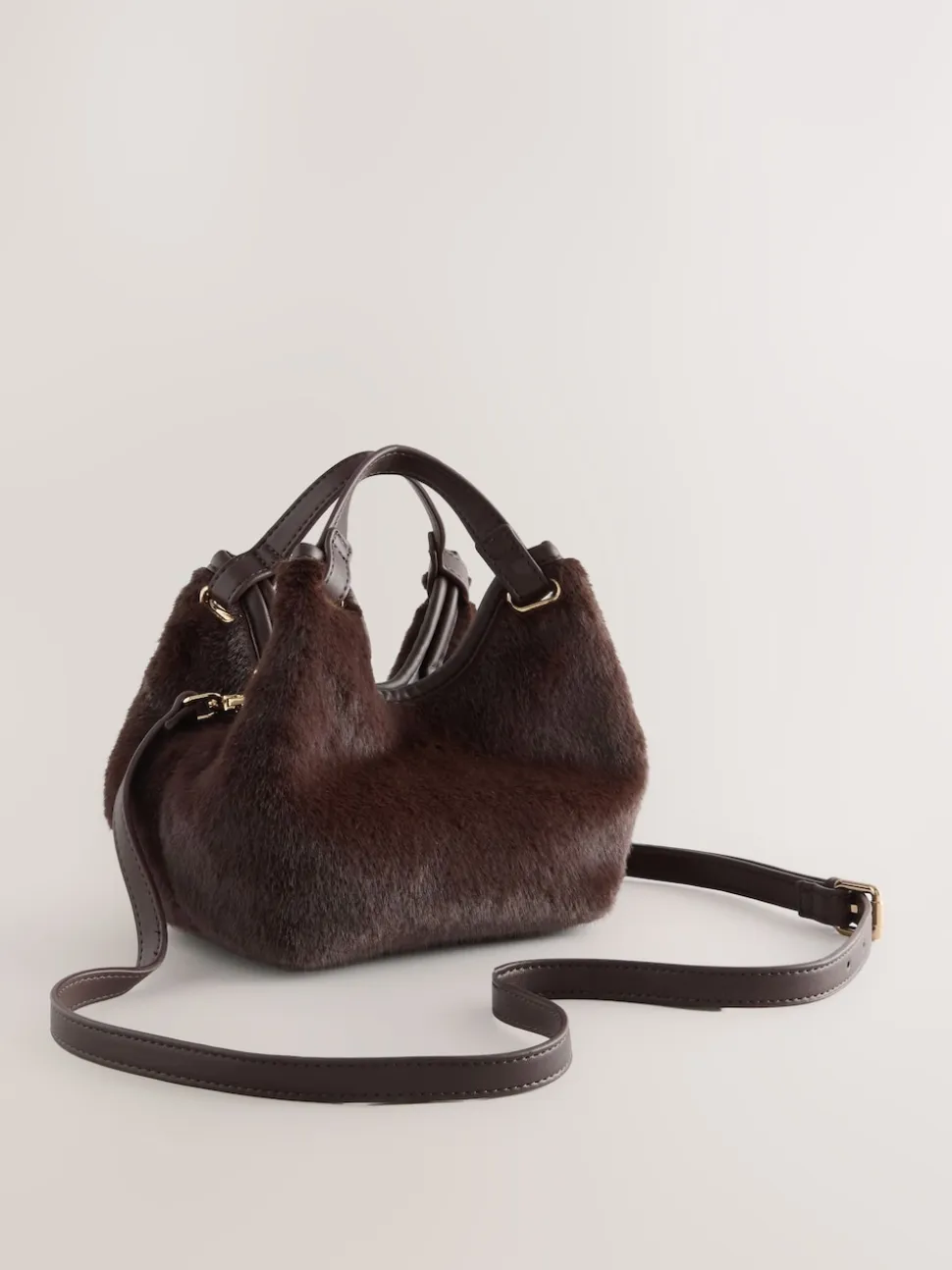 Chocolate Brown Faux Fur Cross-Body Bag