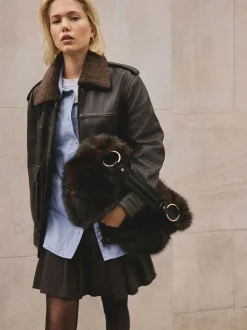 Chocolate Brown Faux Fur Shoulder Bag