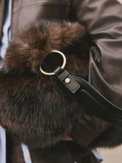 Chocolate Brown Faux Fur Shoulder Bag