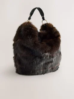 Chocolate Brown Faux Fur Shoulder Bag