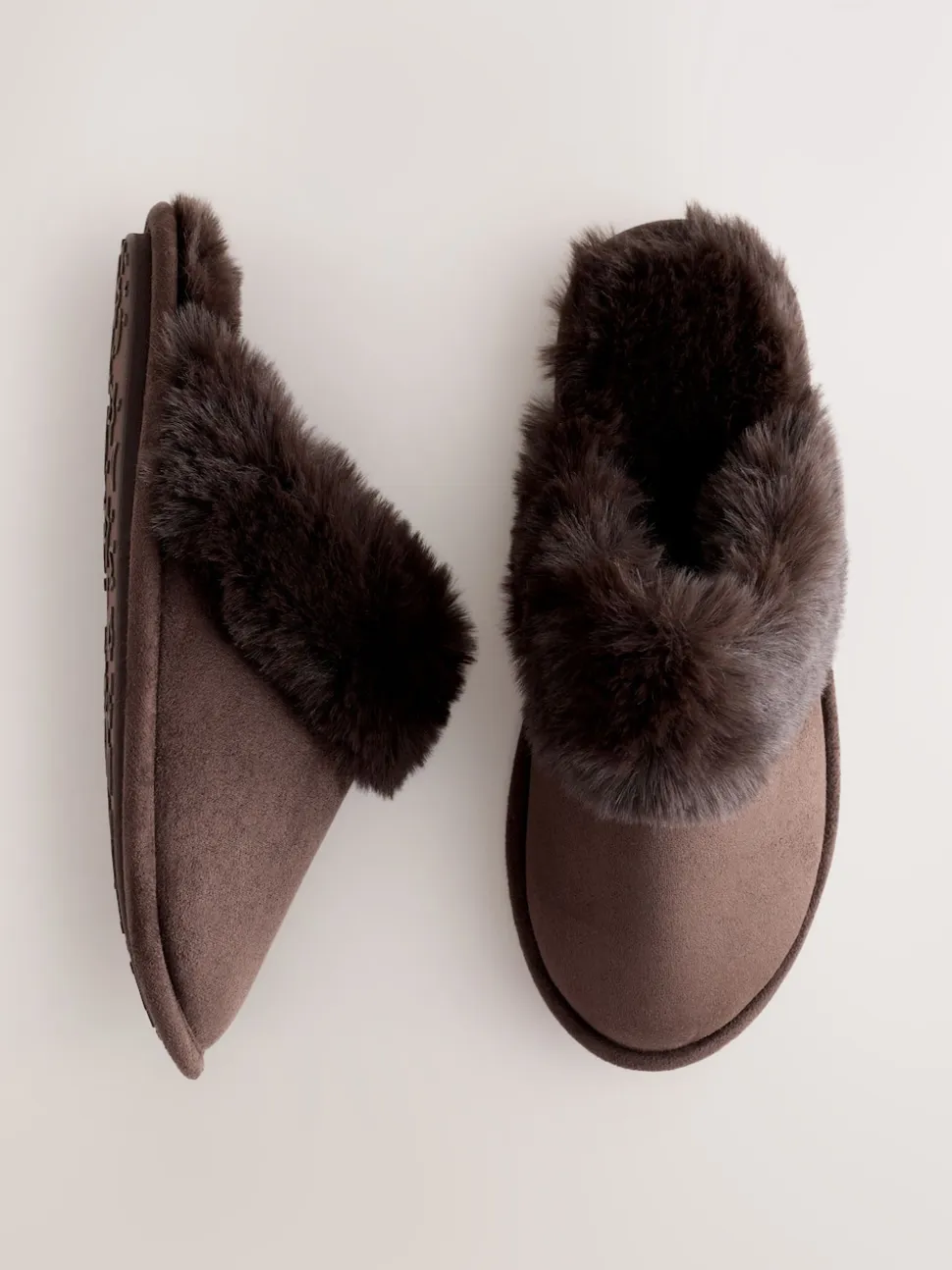 Chocolate Brown Faux Fur Suede Mule Slippers