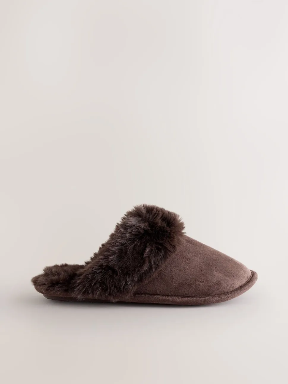 Chocolate Brown Faux Fur Suede Mule Slippers