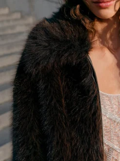 Chocolate Brown Faux Fur Zip Through Jacket