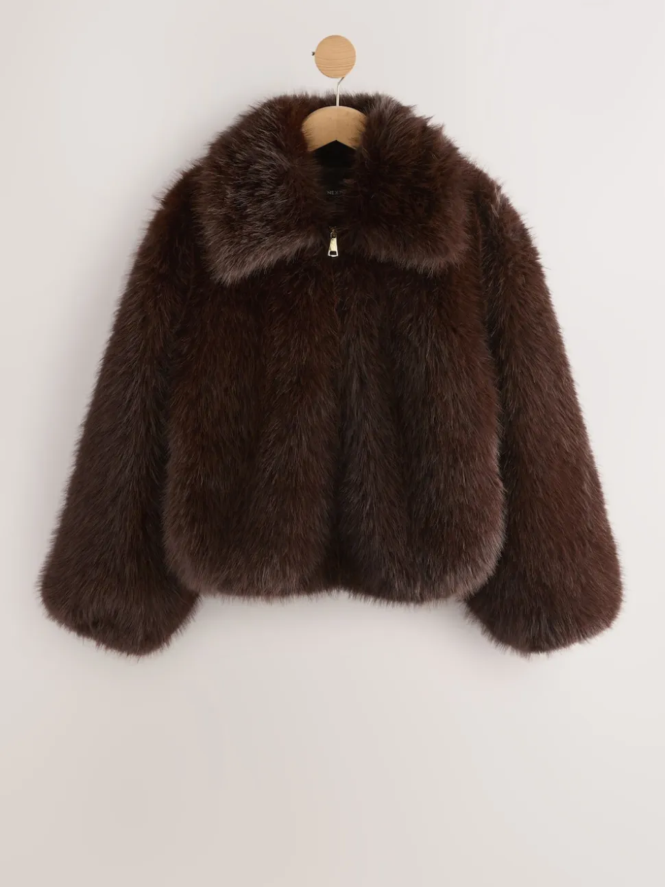 Chocolate Brown Faux Fur Zip Through Jacket
