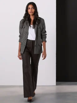 Chocolate Brown Faux Leather Flared Trousers