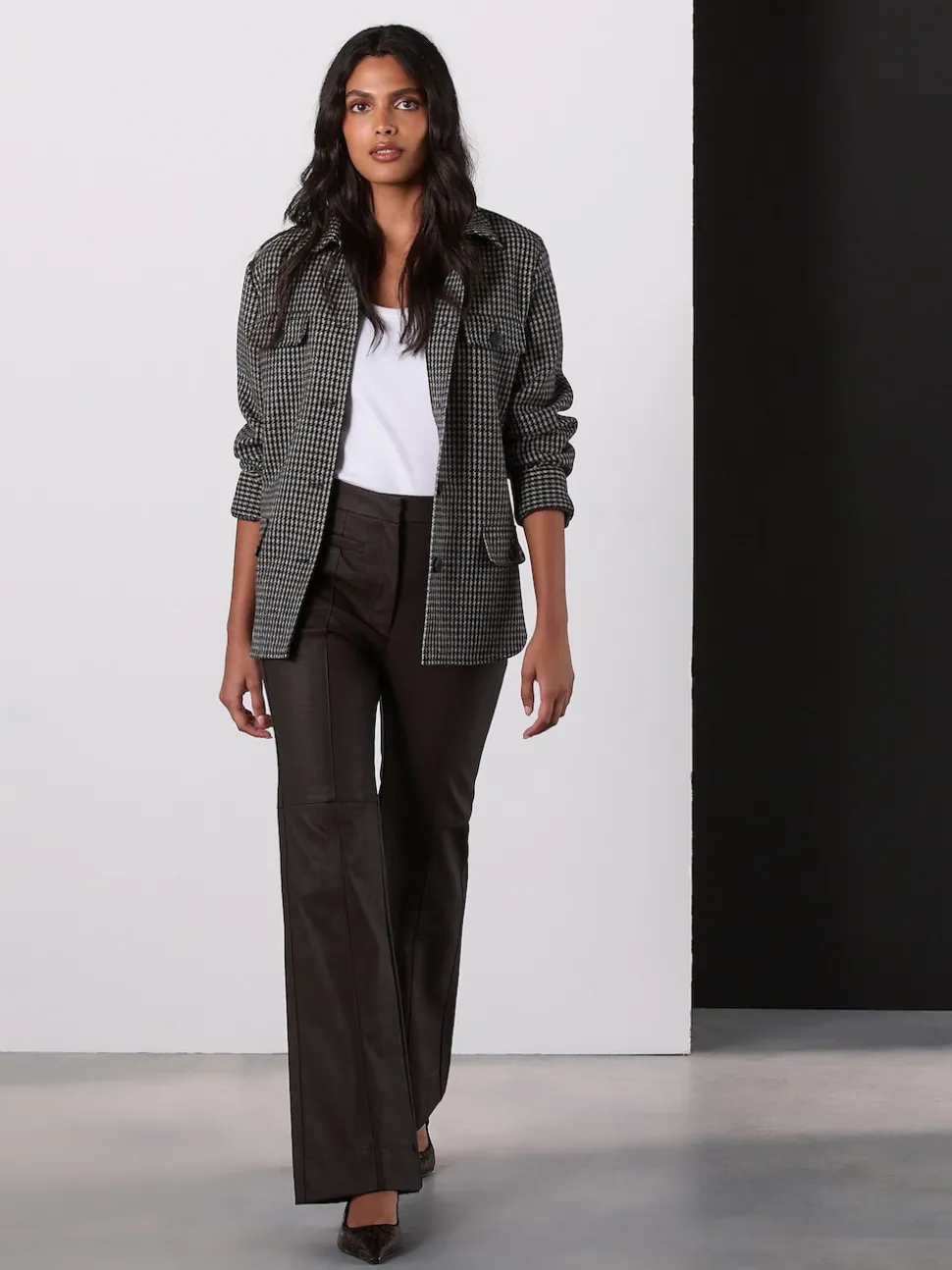 Chocolate Brown Faux Leather Flared Trousers