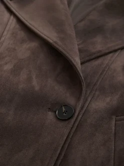 Chocolate Brown Faux Suede Cropped Trench Coat