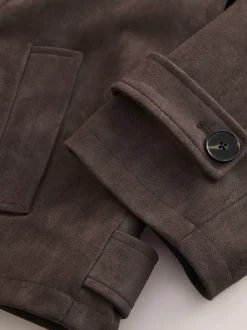 Chocolate Brown Faux Suede Cropped Trench Coat