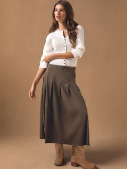 Chocolate Brown Faux Suede Midi Kilt Skirt