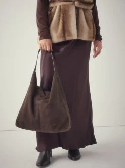 Chocolate Brown Faux Suede Slouchy Shoulder Bag