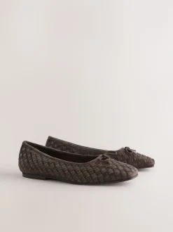 Chocolate Brown Forever Comfort® Leather Weave Ballet Flats