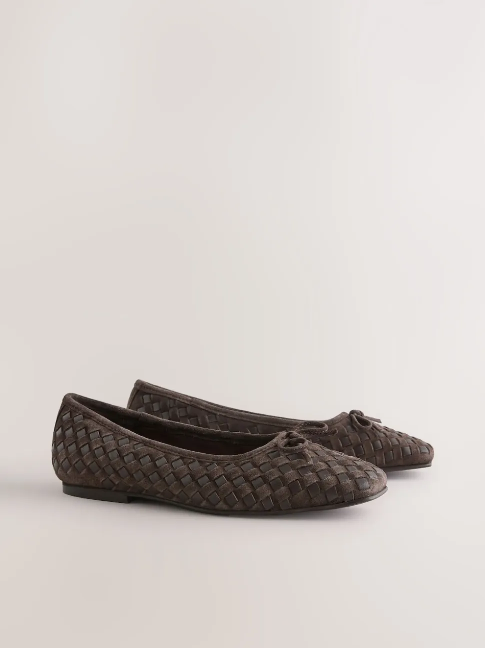 Chocolate Brown Forever Comfort® Leather Weave Ballet Flats