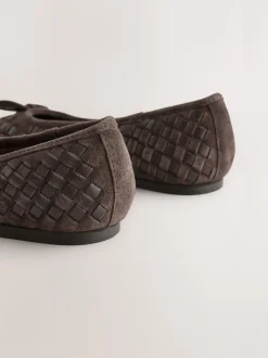 Chocolate Brown Forever Comfort® Leather Weave Ballet Flats
