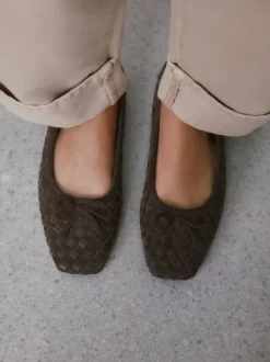Chocolate Brown Forever Comfort® Leather Weave Ballet Flats