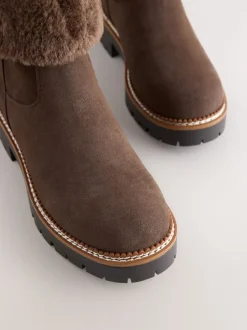 Chocolate Brown Forever Comfort® Faux Fur Cuff Ankle Boots