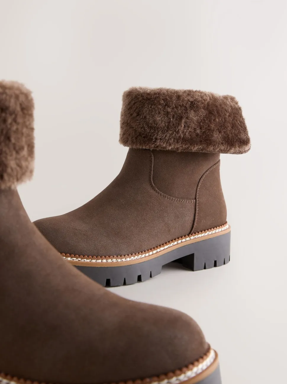 Chocolate Brown Forever Comfort® Faux Fur Cuff Ankle Boots