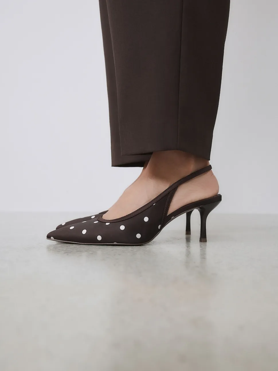 Chocolate Brown Forever Comfort® Polka Dot Point Slingback Heels