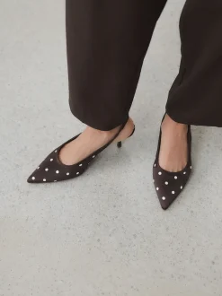 Chocolate Brown Forever Comfort® Polka Dot Point Slingback Heels