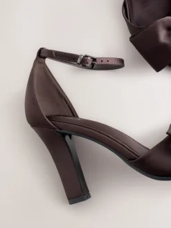 Chocolate Brown Forever Comfort® Satin Bow Block Heeled Sandals