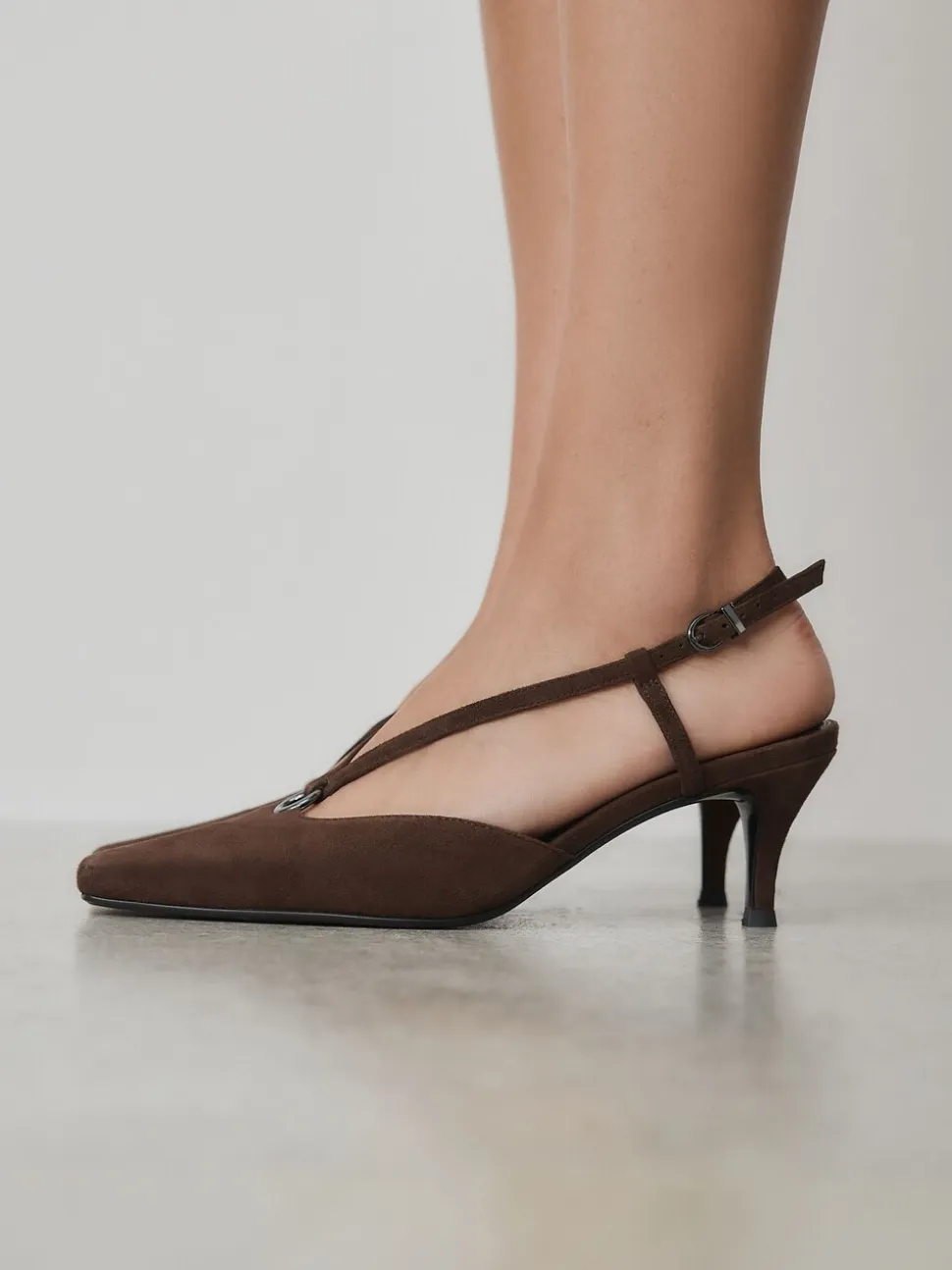 Chocolate Brown Forever Comfort® Leather Hardware Slingback Heels
