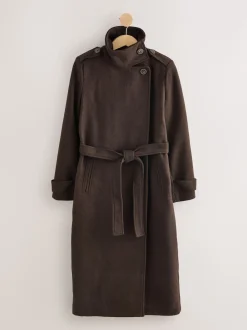 Chocolate Brown Formal Funnel Neck Coat