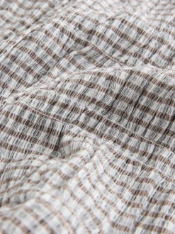 Chocolate Brown Gingham Shirred Tie Front Sleeveless Top