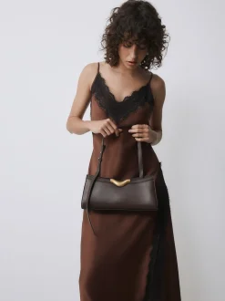 Chocolate Brown Hardware Detail Shoulder Bag