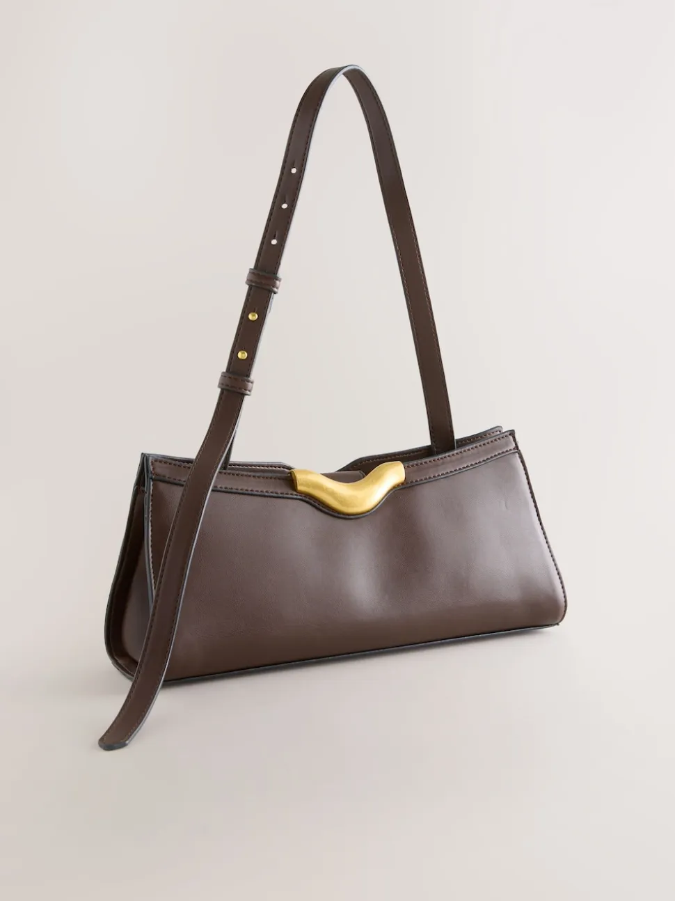 Chocolate Brown Hardware Detail Shoulder Bag