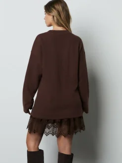 Chocolate Brown 2-In-1 Soft Touch Jumper Lace Skirt