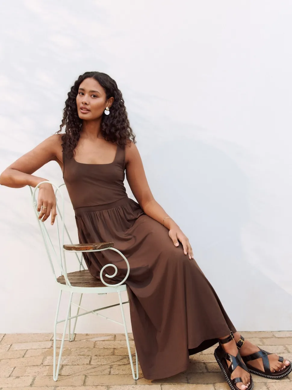 Chocolate Brown Jersey Waisted Summer Dress